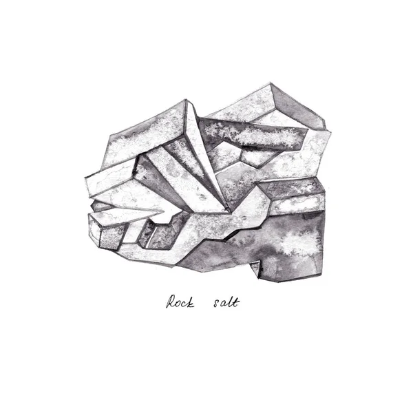 Sal de rocha. Minerais aquarela, cristais, elementos isolados no fundo branco, ilustração desenhada à mão — Fotografia de Stock