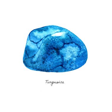 Suluboya turkuaz mücevher taşları ayarlayın. Beyaz arka plan üzerinde çizilmiş mineraller el.