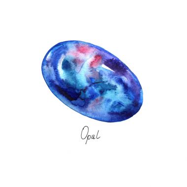 Suluboya Opal beyaz arka plan üzerinde izole. Elle çizilmiş gems gerçekçi illüstrasyon