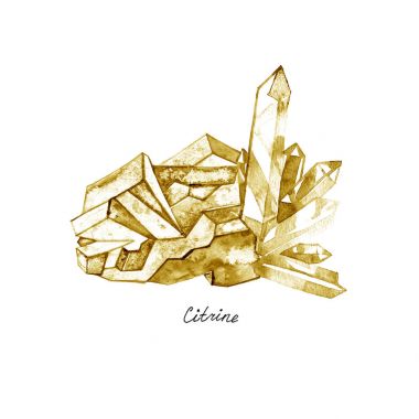Gem stone Citrine isolated on white background. Illustration watercolor. clipart