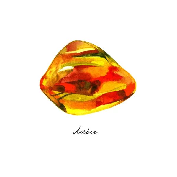 Geel amber edelsteen geïsoleerde aquarel. Crystal minerale illustratie op wit. — Stockfoto