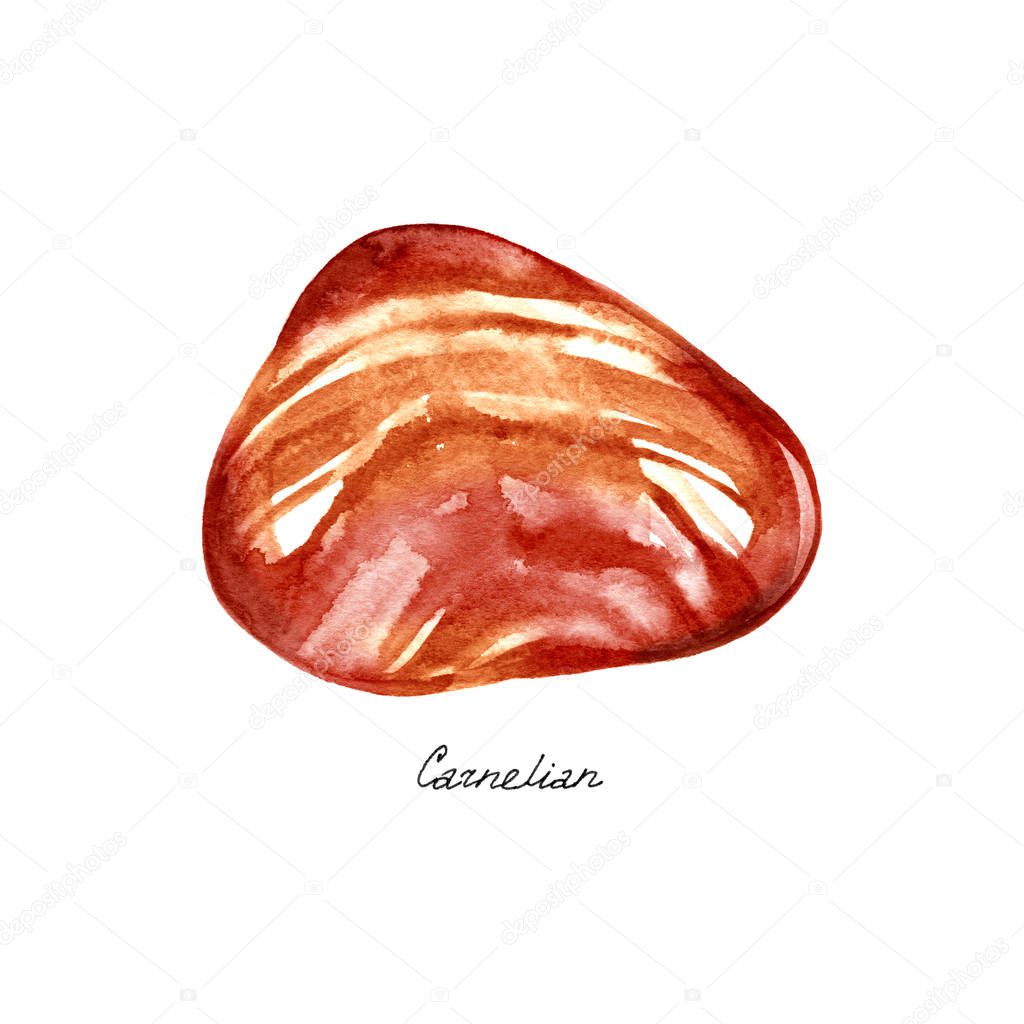 Watercolor stone Carnelian on white background. Hand drawn illustration