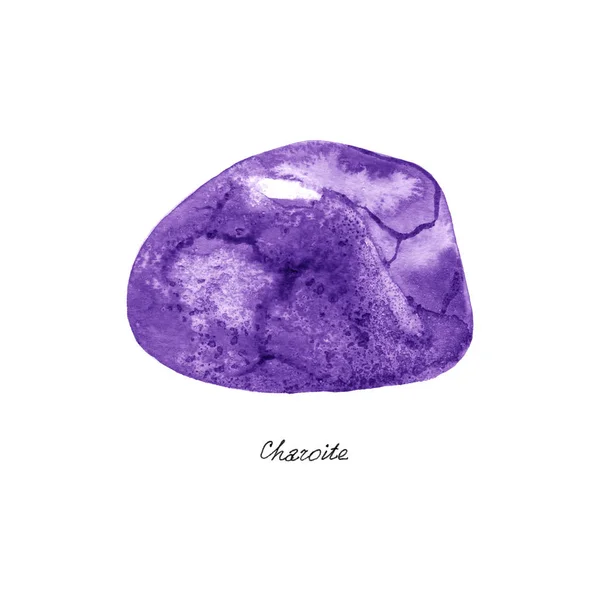 Acuarela Charoite mineral - piedra preciosa violeta macro aislado en blanco — Foto de Stock