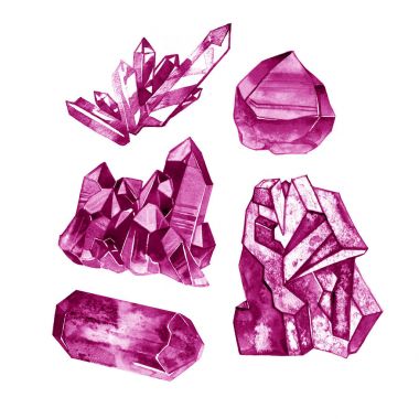 Kırmızı yakut değerli taşlar izole suluboya. Kristal mineral illüstrasyon.