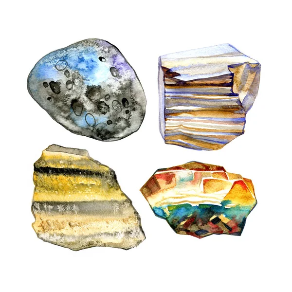 Collection of watercolor stones, illustration on white background. — Stock Photo, Image