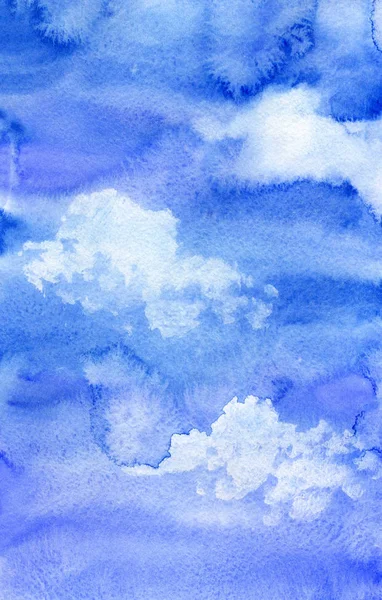 Céu aquarela pintado à mão e nuvens, fundo aquarela abstrato, ilustração — Fotografia de Stock