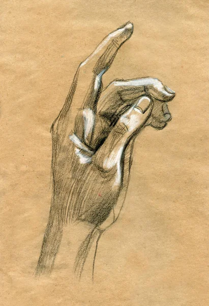 Mãos de oração desenho ilustração esboço realista — Fotografia de Stock