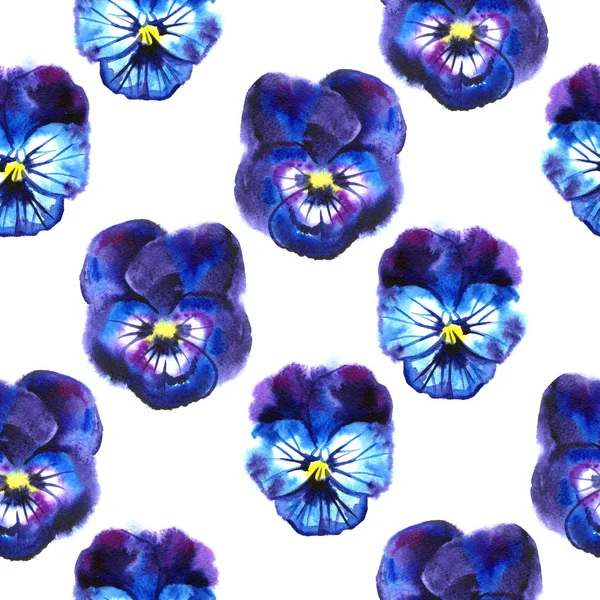 Watercolor illustration of Violet flowers. Seamless pattern. Seamless background of beautiful pansy. — Stock Photo, Image