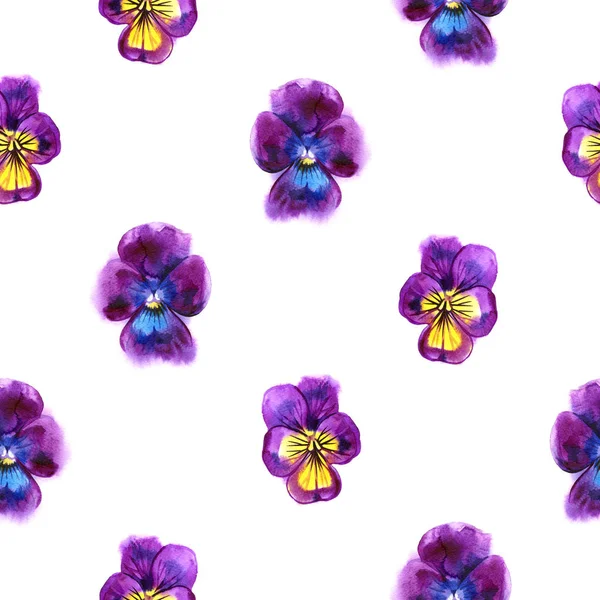 보라색 꽃의 수채화 그림입니다. 완벽 한 패턴입니다. 아름 다운 팬 지의 완벽 한 배경. — 스톡 사진