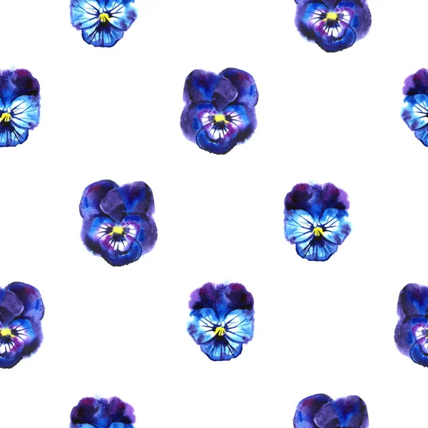 Akvarell illustration av violetta blommor. Seamless mönster. Sömlös bakgrund av vackra pansy. — Stockfoto