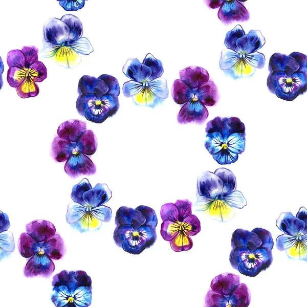 Aquarel retro pansy naadloze patroon, ronde bloemen frame — Stockfoto