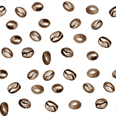 Boyalı suluboya kahve çekirdekleri ile Seamless Modeli.