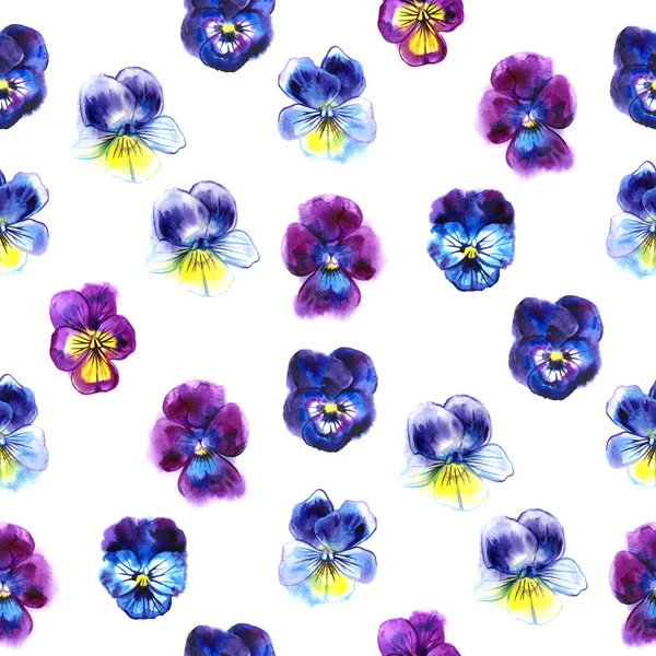 Watercolor illustration of Violet flowers. Seamless pattern. beautiful pansy. — Stock Photo, Image