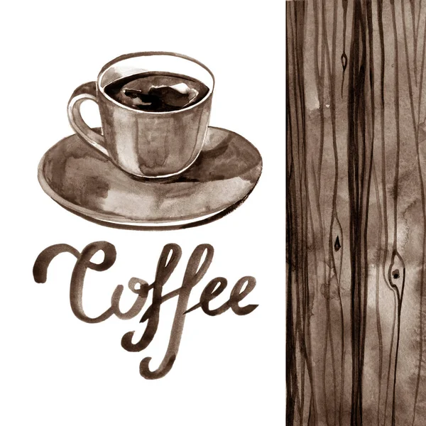 Ręcznie malowane akwarela ilustracja logo filiżankę espresso — Zdjęcie stockowe