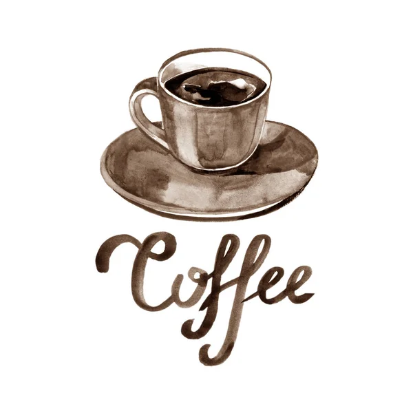 Illustrazione ad acquerello dipinta a mano logo con tazza di espresso — Foto Stock
