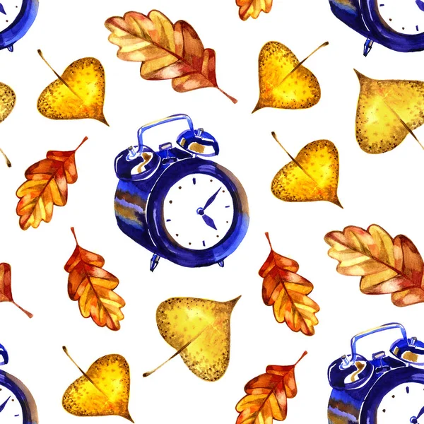 Seamless pattern leaves. Autumn time card. Watercolor illustration. — Stock Photo, Image