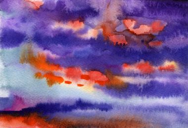 Güzel gökyüzü günbatımı - suluboya dijital sanat eseri