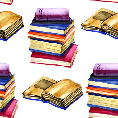 Beyaz zemin üzerine suluboya açık kitap seamless modeli. Sulu Boya doku. Okula dönüş.