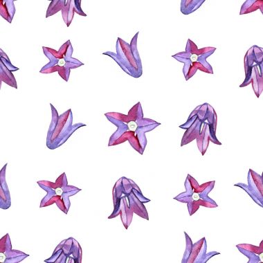 Sulu Boya Dikişsiz desen mavi bluebells çiçekli. Rustik çiçek tasarım düğün davetiyeleri ve doğum günü kartları.