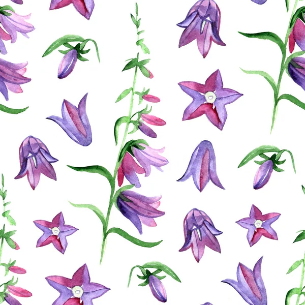 Sulu Boya Dikişsiz desen mavi bluebells çiçekli. Rustik çiçek tasarım düğün davetiyeleri ve doğum günü kartları.