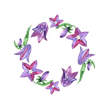 Çelenk mavi bluebells çiçekli. Düğün davetiyeleri ve doğum günü kartları için koleksiyon çiçek tasarım öğeleri. İzole öğeleri. Suluboya tarzında Vintage illüstrasyon.