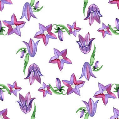 Sulu Boya Dikişsiz desen mavi bluebells çiçekli. Rustik çiçek tasarım düğün davetiyeleri ve doğum günü kartları.