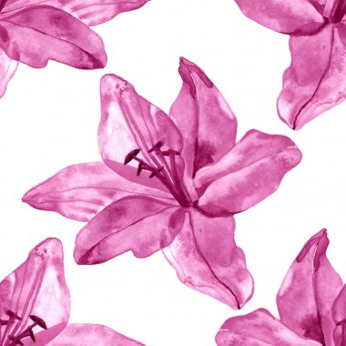 Beyaz arka plan üzerinde renkli lilyum çiçek ile Seamless modeli. düğün davetiyeleri ve tebrik kartı tasarımı için çiçek çiçek açan kümesi.