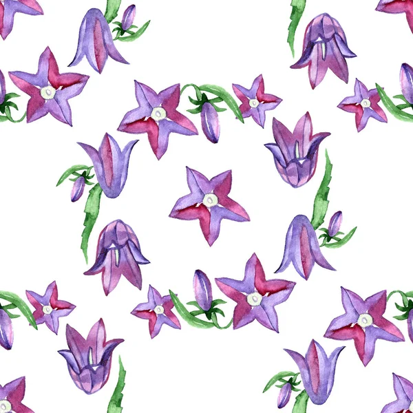 Ακουαρέλα μοτίβο άνευ ραφής με μπλε bluebells λουλούδια. Ρουστίκ floral σχέδιο για γάμος προσκλήσεις και κάρτες γενεθλίων. — Φωτογραφία Αρχείου