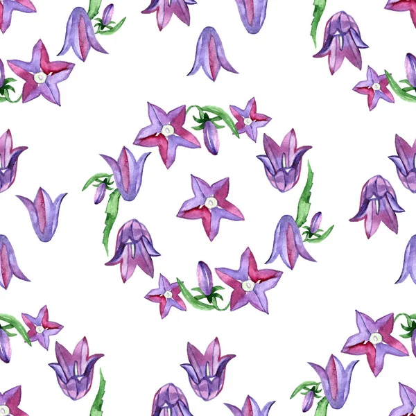 Sulu Boya Dikişsiz desen mavi bluebells çiçekli. Rustik çiçek tasarım düğün davetiyeleri ve doğum günü kartları.