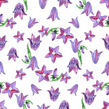 Sulu Boya Dikişsiz desen mavi bluebells çiçekli. Rustik çiçek tasarım düğün davetiyeleri ve doğum günü kartları.