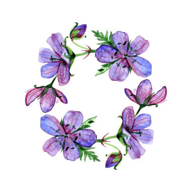 suluboya ile yuvarlak çerçeve Sardunya çiçekleri orman ve metninizi için yerleştirin. Selamlar, Davetiyeler, duyuru, web tasarım için mükemmel.