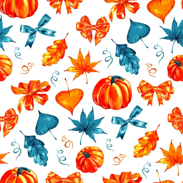 Seamless mönster från hösten lämnar målade med akvareller på vit bakgrund. Färgade ljusa blad handmålade, färg, konsistens, akvarell. — Stockfoto