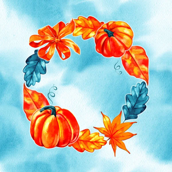 Autumn background: orange pumpkin. Digital draw, illustration in watercolor style — Stock Photo, Image