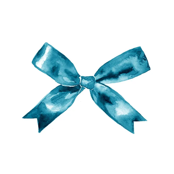 Blauwe cadeau boog. Aquarel tekening. afbeelding instellen op witte achtergrond — Stockfoto