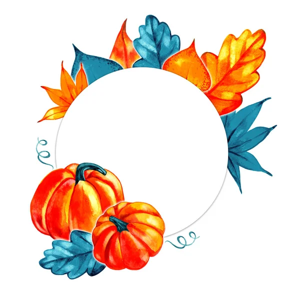 Watercolor autumn frame. Background. Wreath made of hand drawn elements. — Stock Photo, Image