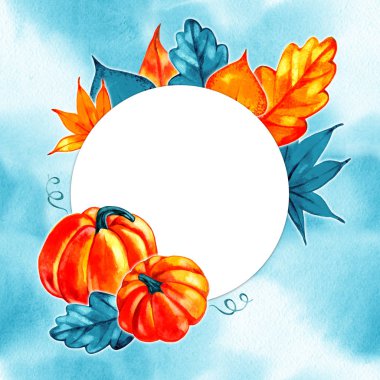 Sonbahar arka plan: Turuncu kabak. Dijital çizmek, çizim suluboya tarzında