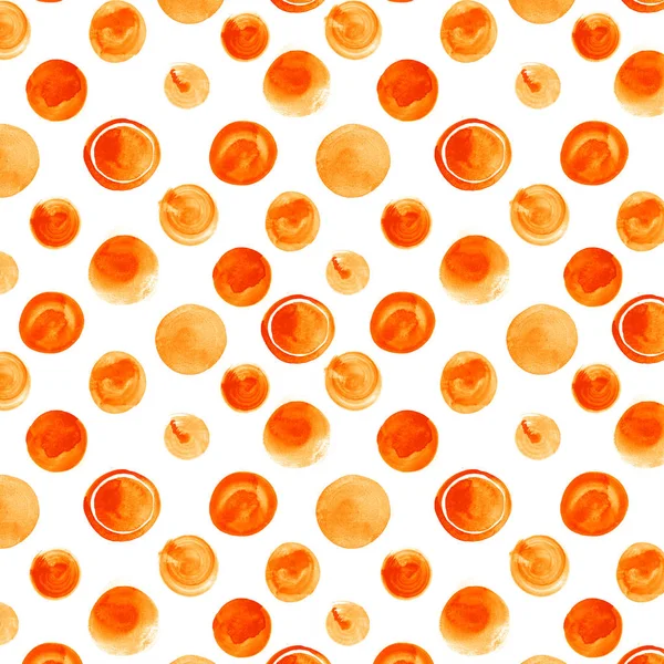 Naadloze hand getrokken aquarel patroon gemaakt van ronde oranje stippen, geïsoleerd over Wit. — Stockfoto