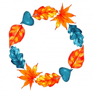Turuncu suluboya sonbahar yaprakları çelenk çerçeve. Sonbahar sınır.