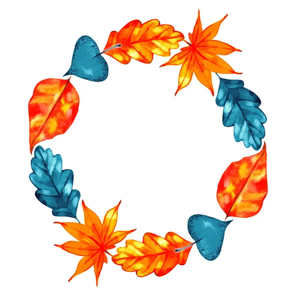 Turuncu suluboya sonbahar yaprakları çelenk çerçeve. Sonbahar sınır.