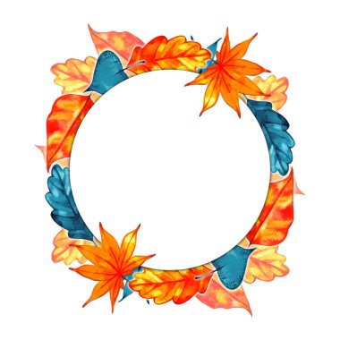 Suluboya sonbahar çerçeve. Arka plan. Elle çizilmiş unsurları çelenk yaptı.