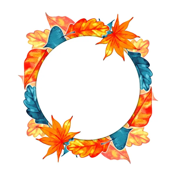 Suluboya sonbahar çerçeve. Arka plan. Elle çizilmiş unsurları çelenk yaptı.