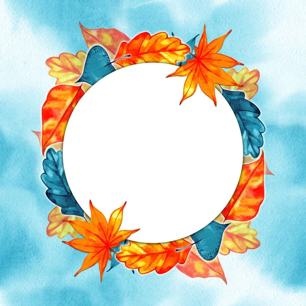 Turuncu suluboya sonbahar yaprakları çelenk çerçeve. Sonbahar sınır.