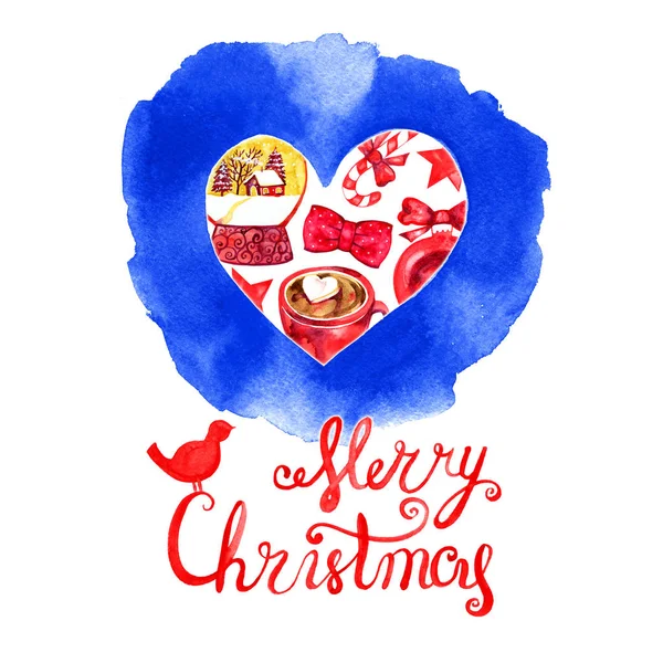 Рождественская иллюстрация акварелью - традиционные открытки — стоковое фото
