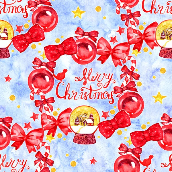 Patrón sin costuras de Navidad Vintage. Ilustraciones de decoraciones navideñas. Fondo de invierno —  Fotos de Stock