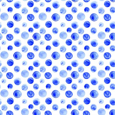 Beyaz bitti izole yuvarlak mavi nokta sorunsuz elle çizilmiş suluboya desen yaptı.