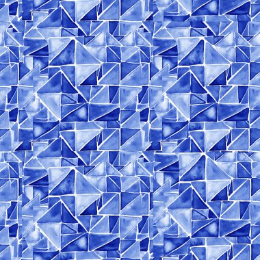 Suluboya üçgenler ile Seamless modeli. El boyalı duvar kağıdı. El fırça resim çekilmiş. Süs kağıt ambalaj için. Mavi gökyüzü mürekkep illüstrasyon.