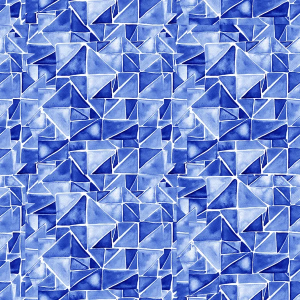 Suluboya üçgenler ile Seamless modeli. El boyalı duvar kağıdı. El fırça resim çekilmiş. Süs kağıt ambalaj için. Mavi gökyüzü mürekkep illüstrasyon.