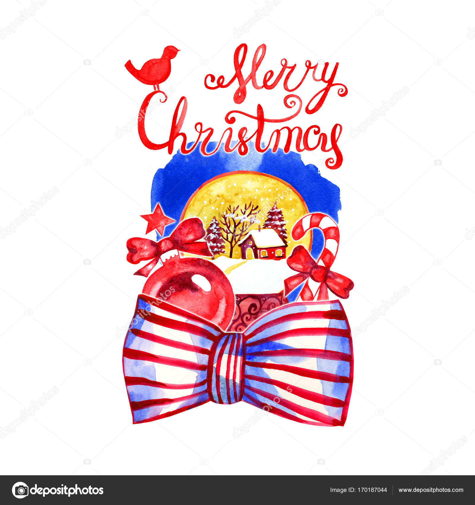 Greeting Card Of Hand Drawn Lettering And Holidays Decorations