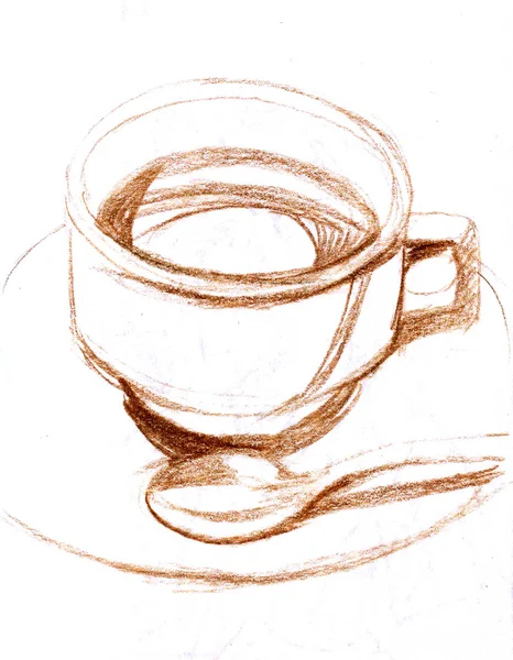 Tazza di caffè disegnata a mano. Bevanda di tè caldo schizzato . — Foto Stock