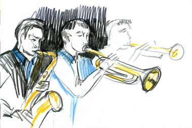 Bakır pirinç orkestra grubu müzik aleti taslağını